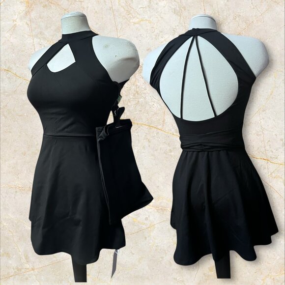HALARA Dresses & Skirts - Halara 2 Piece High Cut Out Neck Double Strap Back Active Dress Sz Small Black
